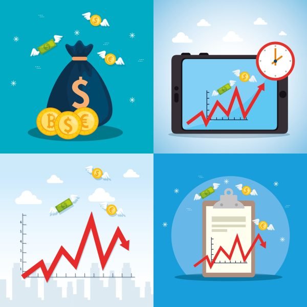 set poster of stock market crash with icons Що таке фундаментальний аналіз